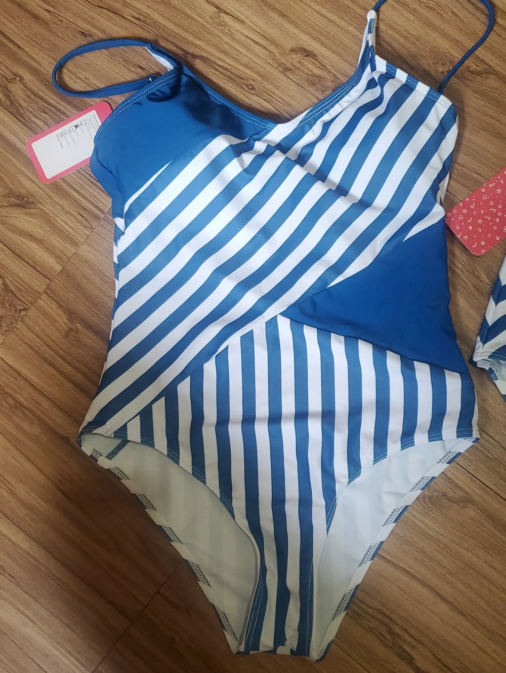 Blue & White Striped Mommy And Kids One-Piece Swimsuit - Matching - Picture 2 of 7
